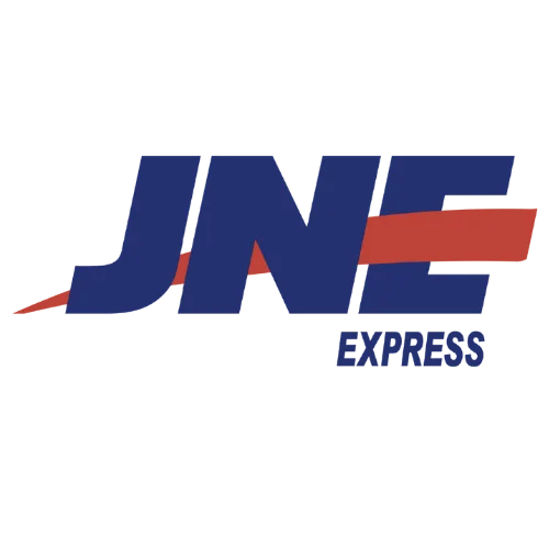 JNE Express logo on a dark background, prominent courier and logistics branding, representing fast delivery services in Indonesia.