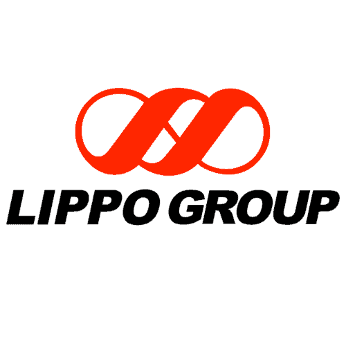LIPPO GROUP logo on a bright orange background representing a leading Indonesian conglomerate with diverse business ventures