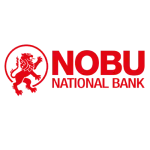 Nobu National Bank logo featuring a red lion emblem and bold text on a dark background representing strength and trust in financial services