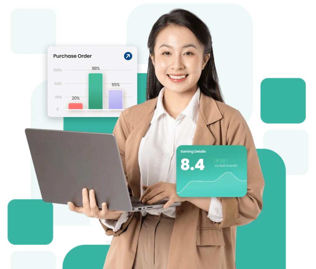 Cloud based business software solutions from BEST Software Indonesia powered by Pro Int enhance efficiency and streamline operations The image showcases data analytics and financial metrics for innovative enterprise management
