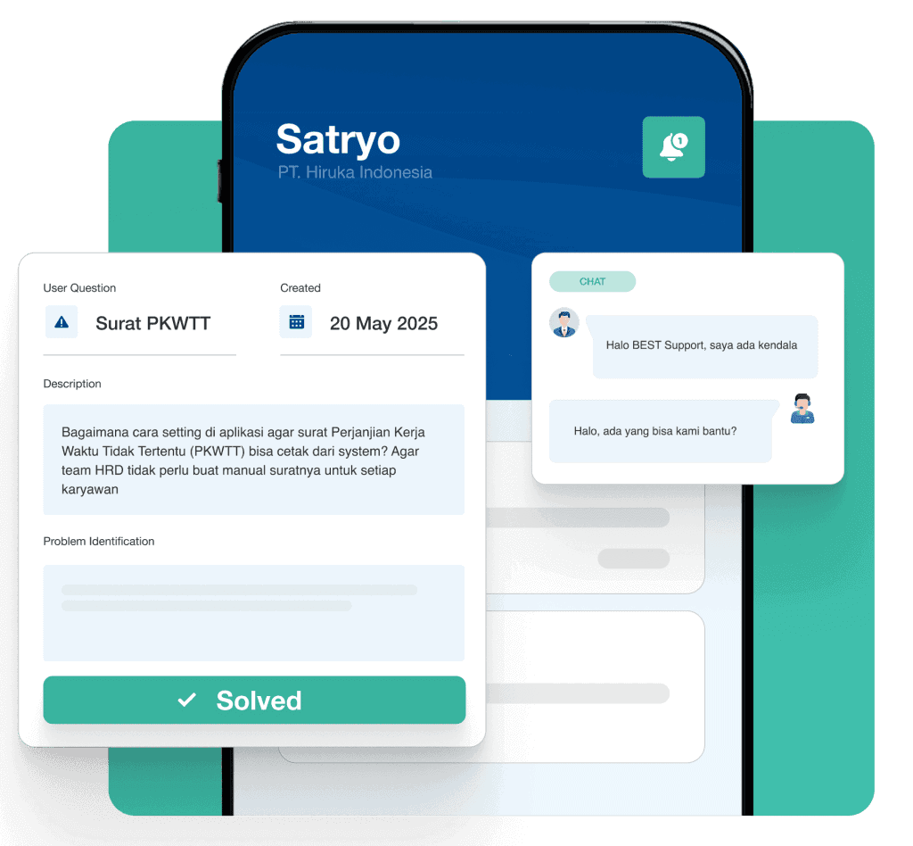 Cloud based customer support chat application interface for BEST Software Indonesia powered by Pro Int showcasing task management real time chat and issue resolution tools for efficient business operations