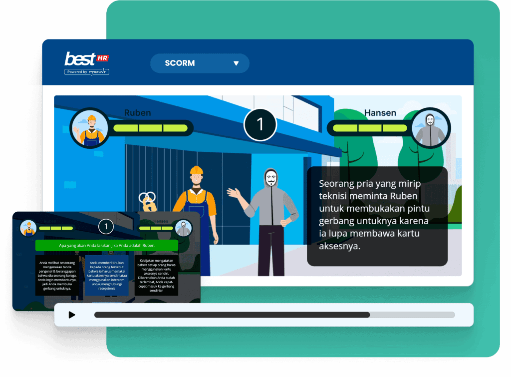 Enhanced employee management software interface for BEST Software Indonesia powered by Pro Int demonstrating features like user interaction onboarding and digital onboarding solutions in a corporate environment