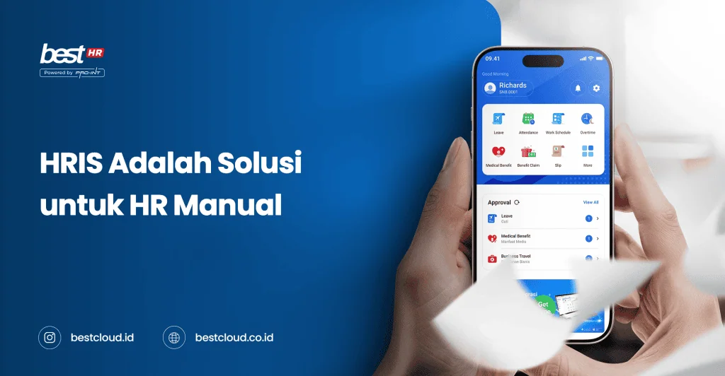 HRIS software interface on mobile device showing HR management features for digital HR solutions.