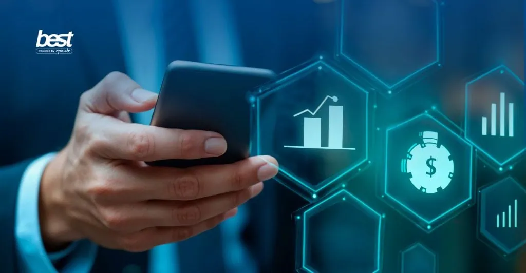 Payroll Automation for Indonesian Businesses BEST Software Indonesia Powered by ProInt Modern digital payroll management system with financial icons and technology interface emphasizing efficiency and automation in payroll processing