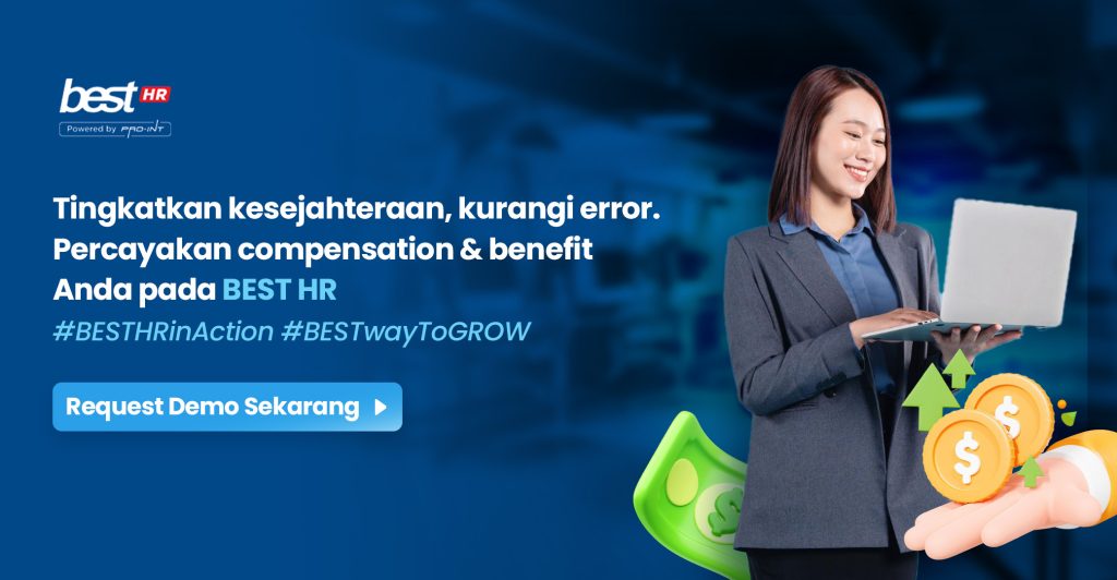 Gambar menunjukkan sistem HRIS digital untuk pengelolaan bonus akhir tahun dan kinerja karyawan secara efisien