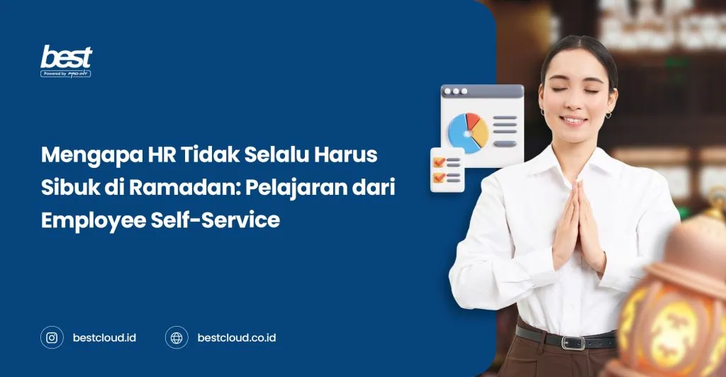 A professional woman practicing employee self-service during Ramadan, highlighting the importance of HR automation and digital tools for efficient employee management.