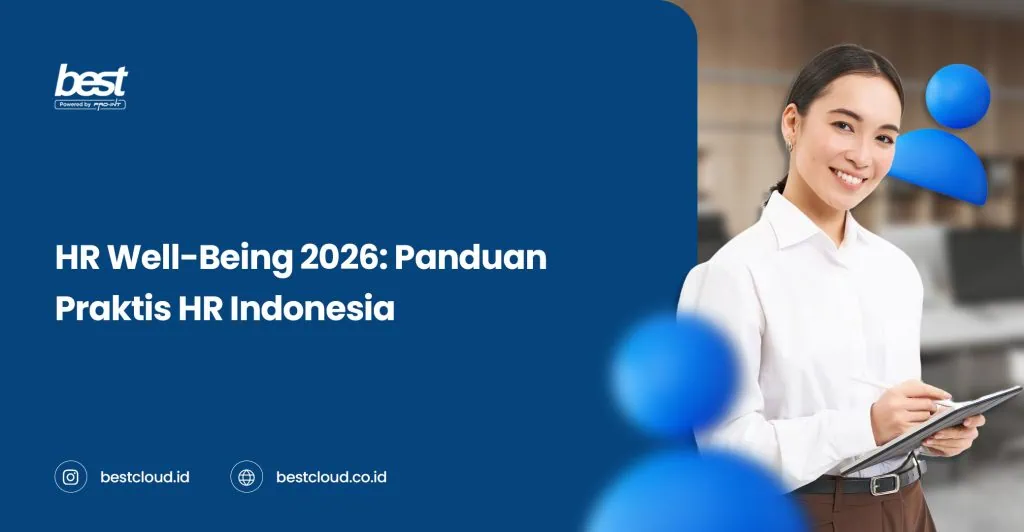 Woman smiling with tablet, representing HR well-being and digital HR solutions in Indonesia.