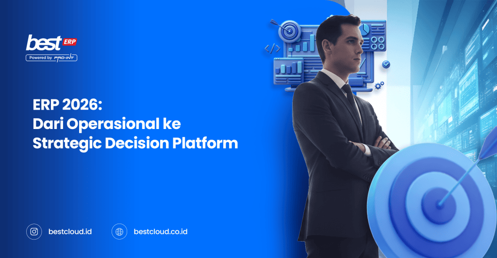 Business professional analyzing data on digital screens representing ERP 2026 transition from operational to strategic decision making platform