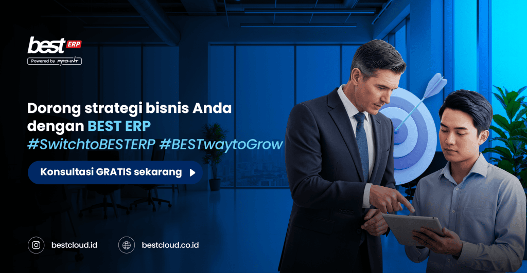 BEST ERP Business professionals discussing ERP solutions in a modern office highlighting digital transformation and strategic decision making with BEST Software Indonesia