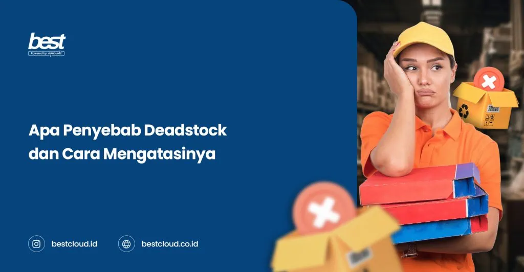 An image showing a young woman with a puzzled expression, surrounded by boxes and delivery icons, illustrating challenges in managing deadstock inventory.