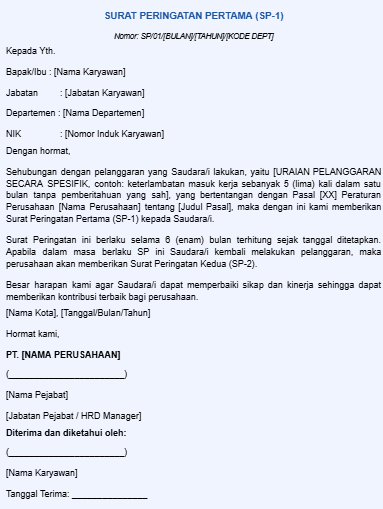 Surat Peringatan Pertama SP1 BEST Software Indonesia Powered by ProInt Surat Peringatan Pertama SP 1
